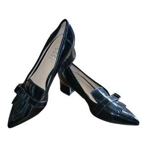 Franco Sarto Womens Pointed Shoes Loafer Grenoble Fringe Patent Leather Black 6